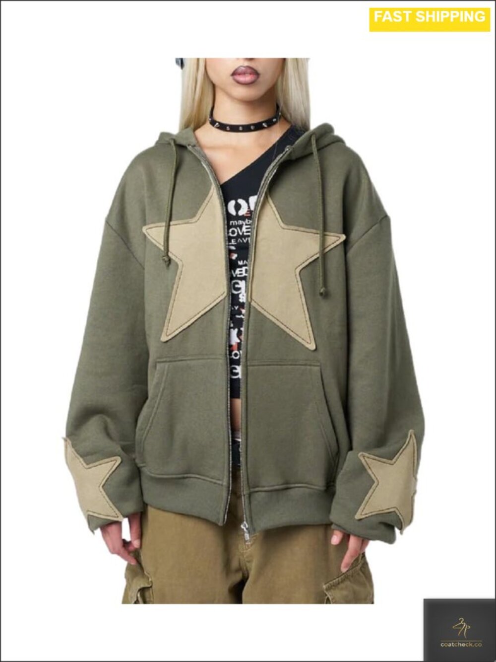 Y2K Zip Up Hoodie Oversized Sweatshirt Fairy Grunge Graphic Hooded Jacket